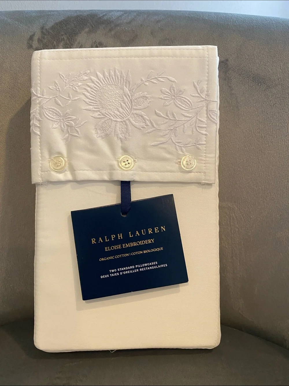 Ralph Lauren Eloise Embroidery White Organic Cotton Pillowcases - Set of 2